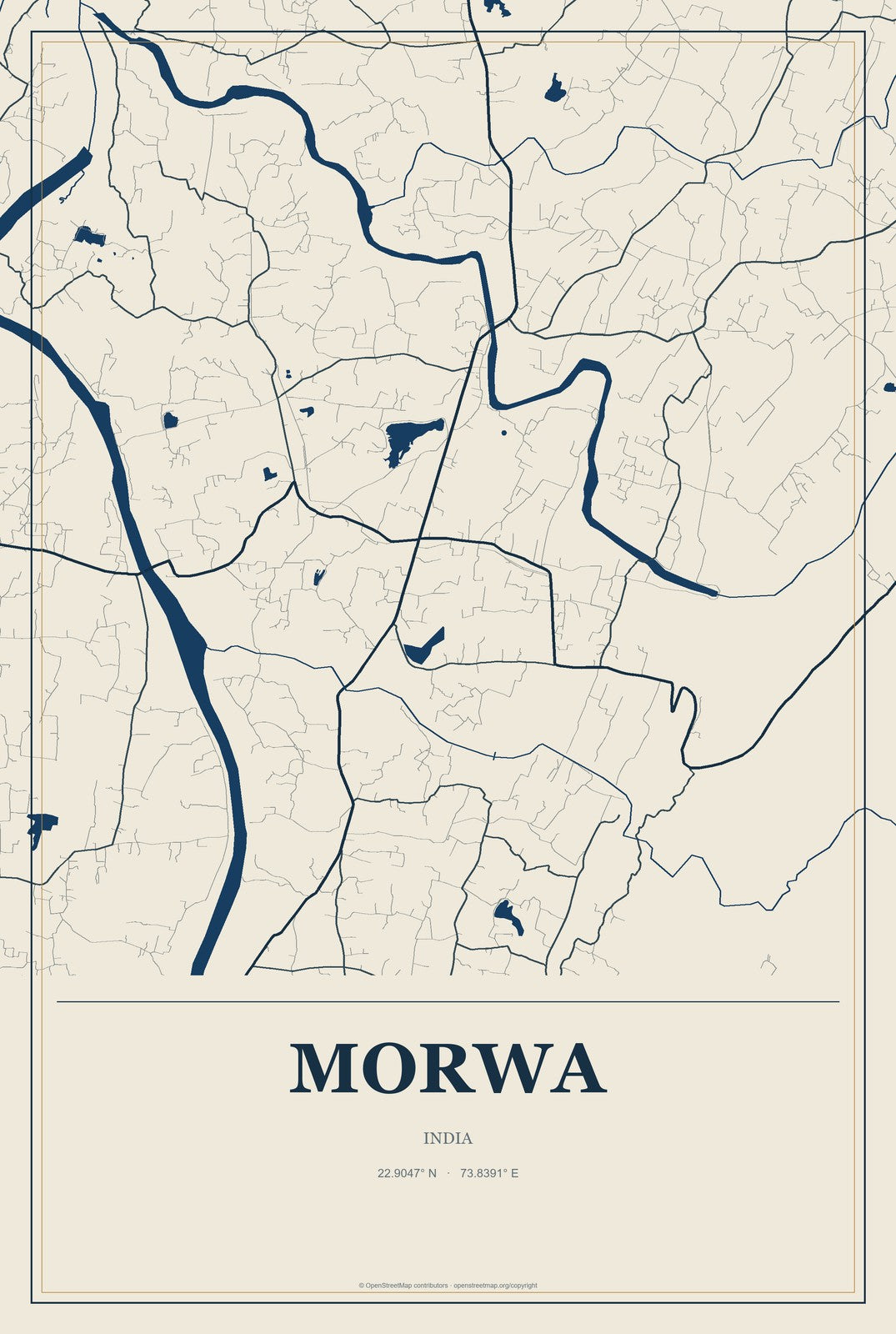 Morwa, India City Map Aluminum Sign in Coastal Cutout style