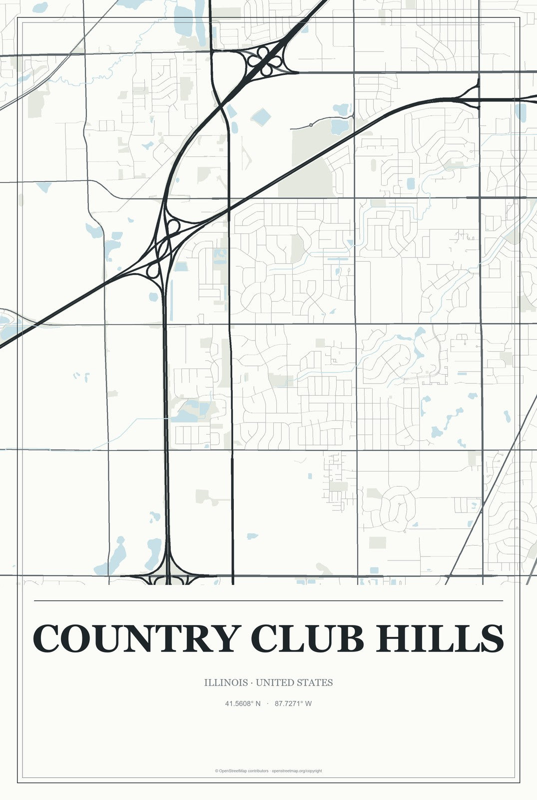 Country Club Hills, Illinois City Map Aluminum Sign in Gallery Air style