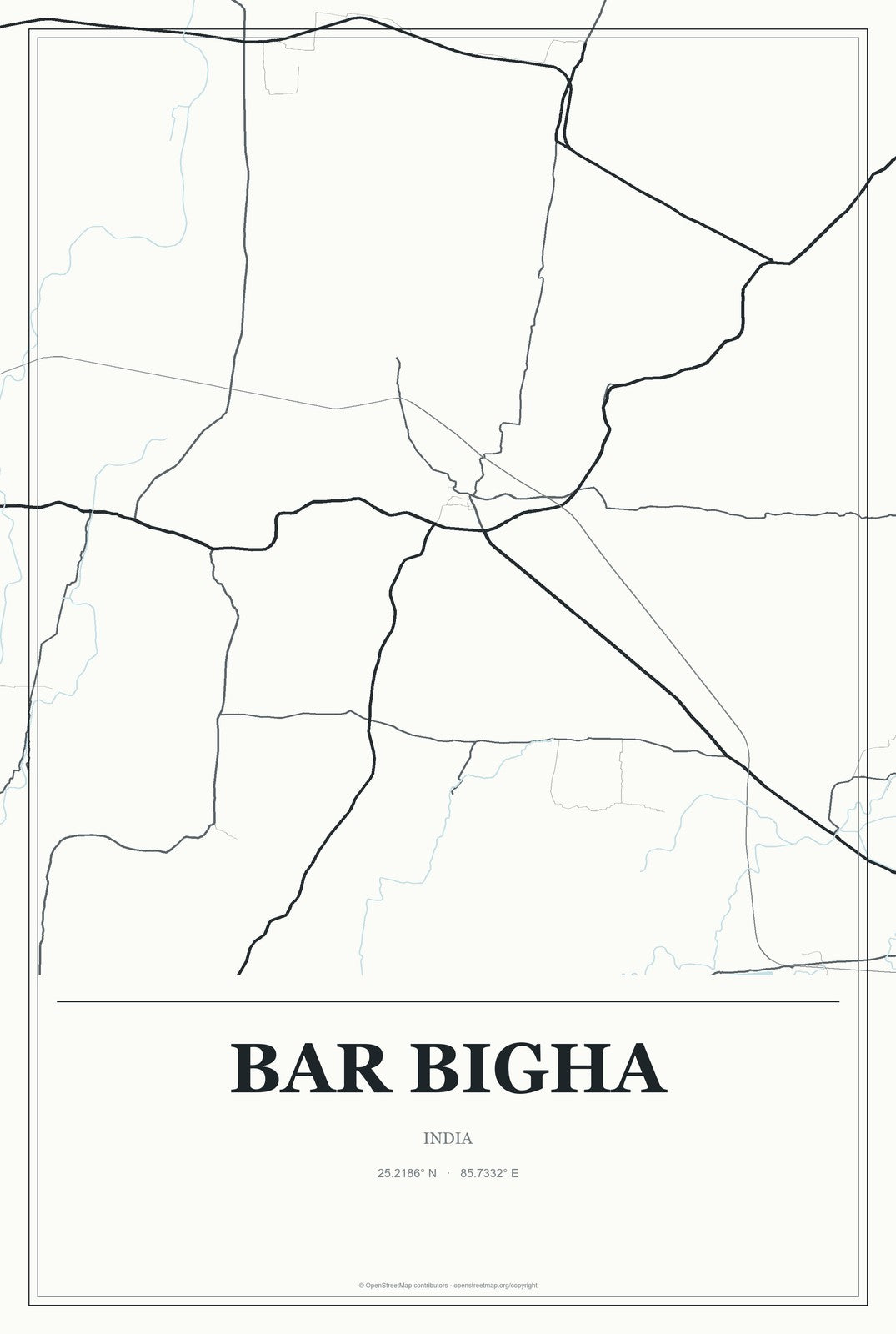 Bar Bigha, India City Map Aluminum Sign in Gallery Air style