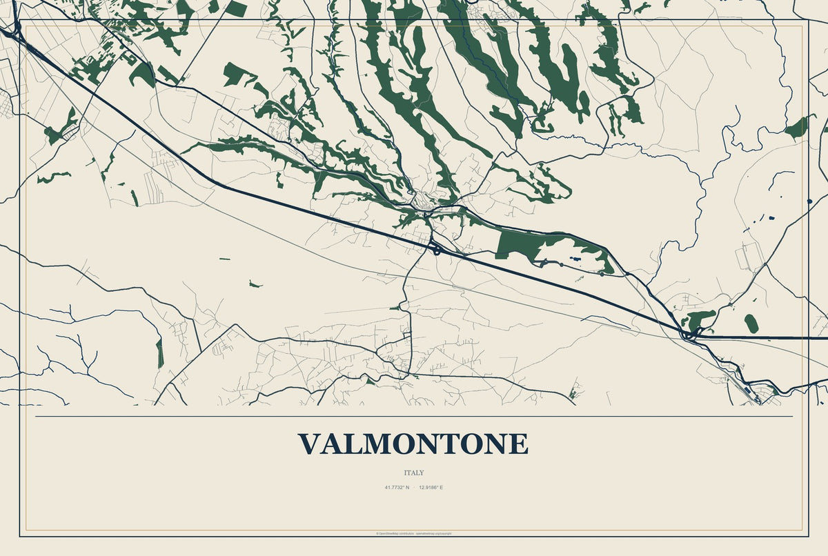 Valmontone, Italy City Map Aluminum Sign in Coastal Cutout style