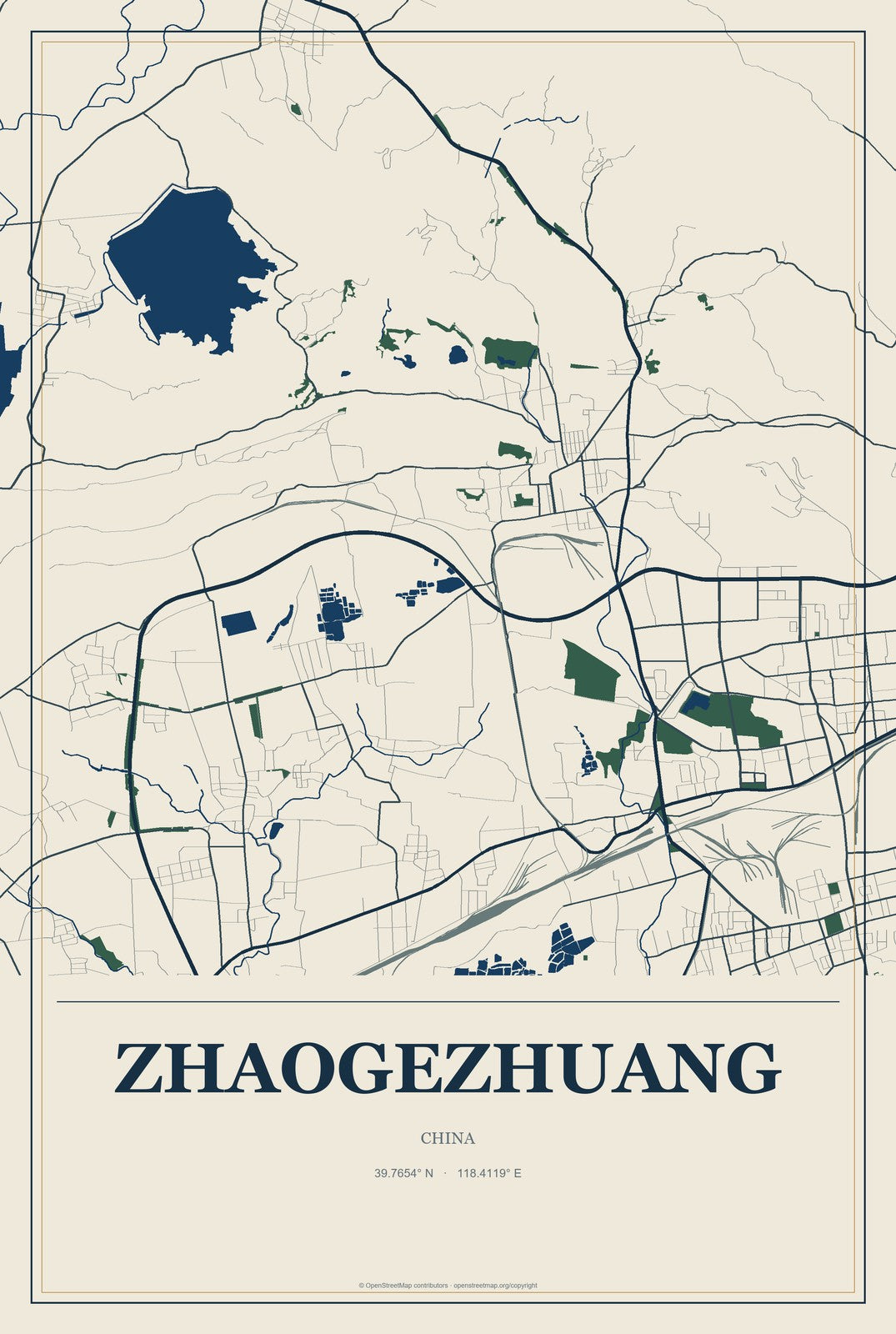 Zhaogezhuang, China City Map Aluminum Sign in Coastal Cutout style