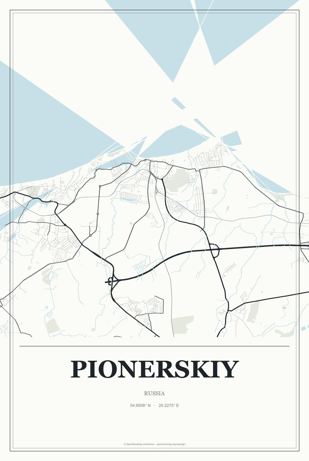 Pionerskiy, Russia City Map Aluminum Sign in Gallery Air style