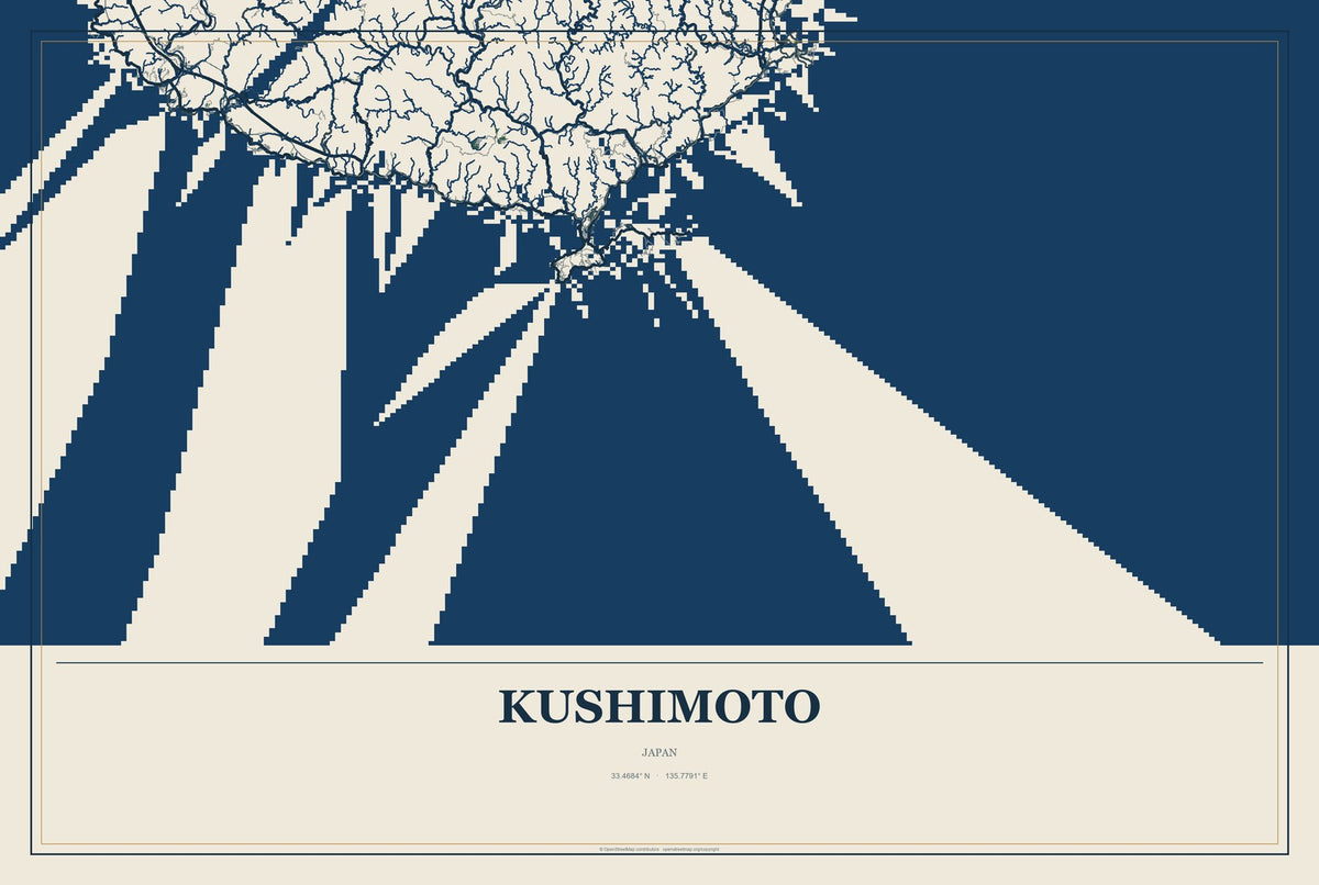 Kushimoto, Japan City Map Aluminum Sign in Coastal Cutout style