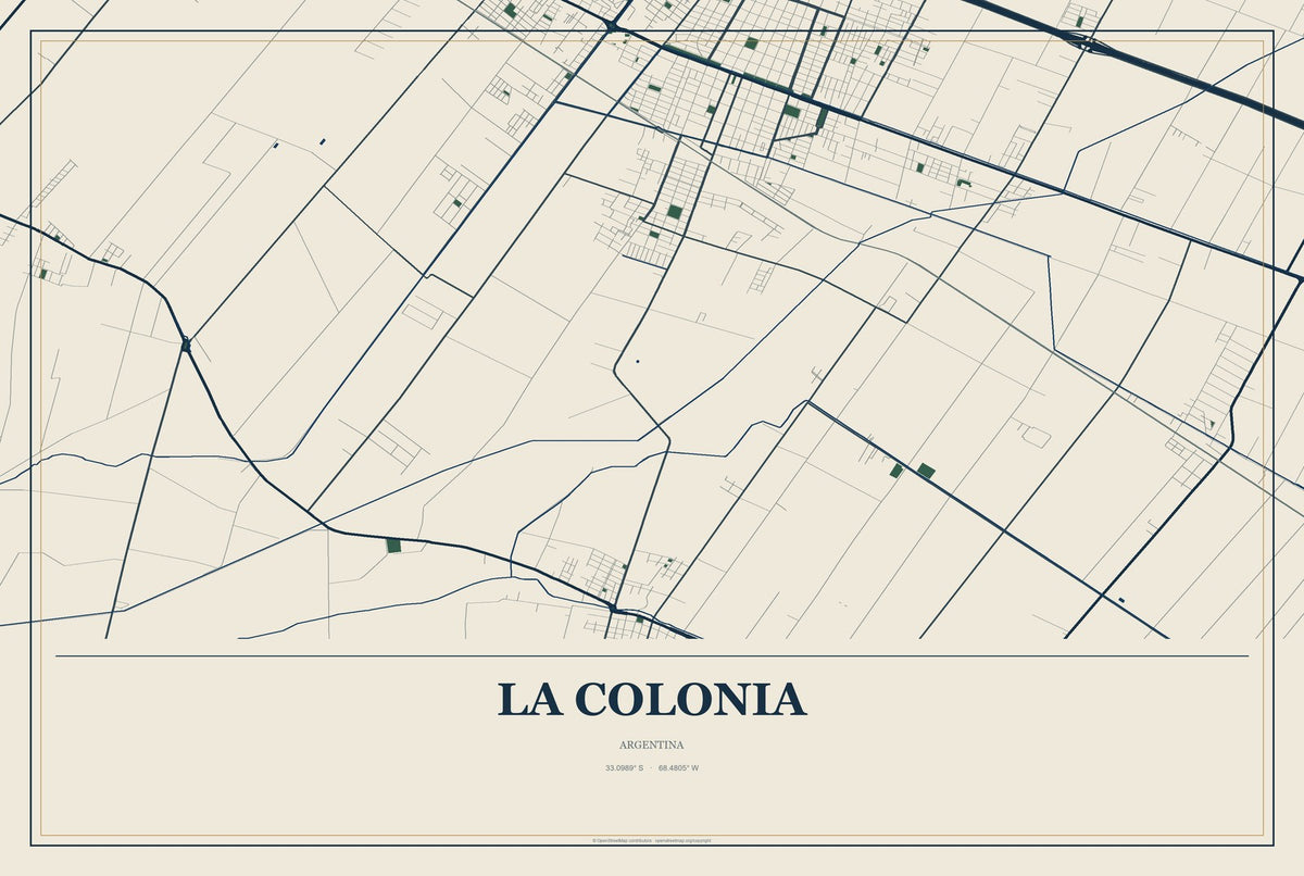 La Colonia, Argentina City Map Aluminum Sign in Coastal Cutout style