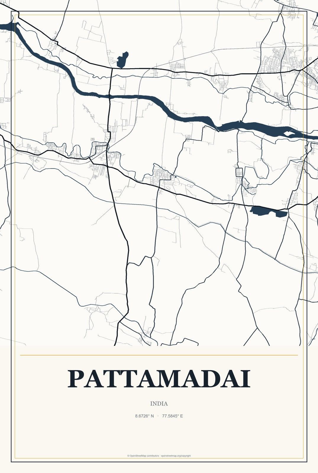 Pattamadai, India City Map Aluminum Sign in Citrine Modern style