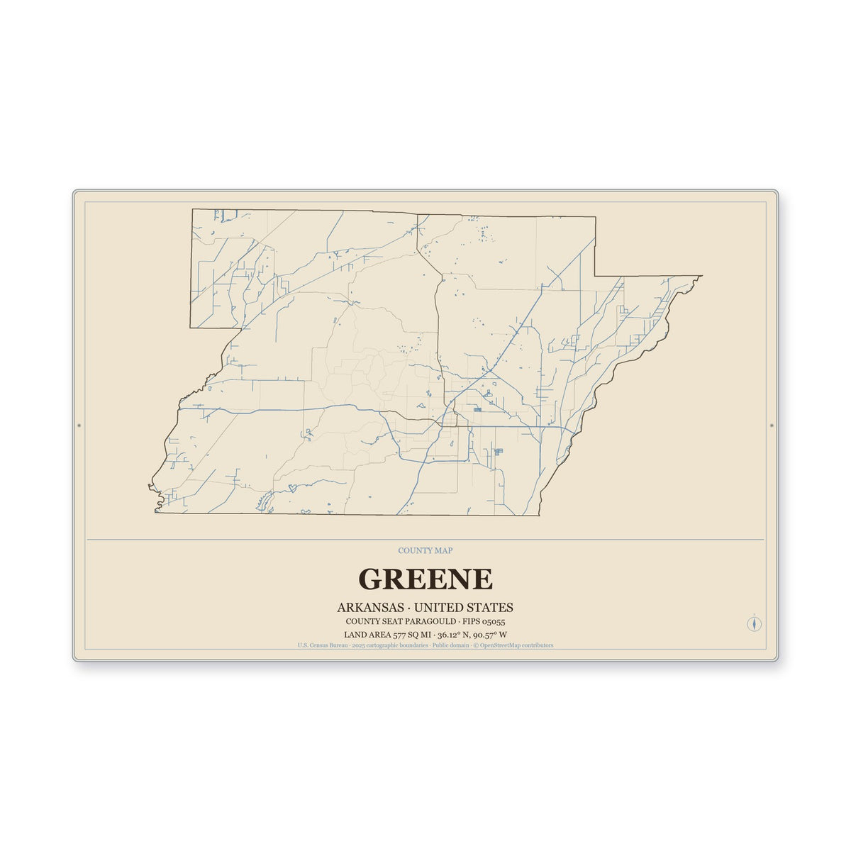 Greene County, Arkansas Map Aluminum Sign in Heritage Nautical style