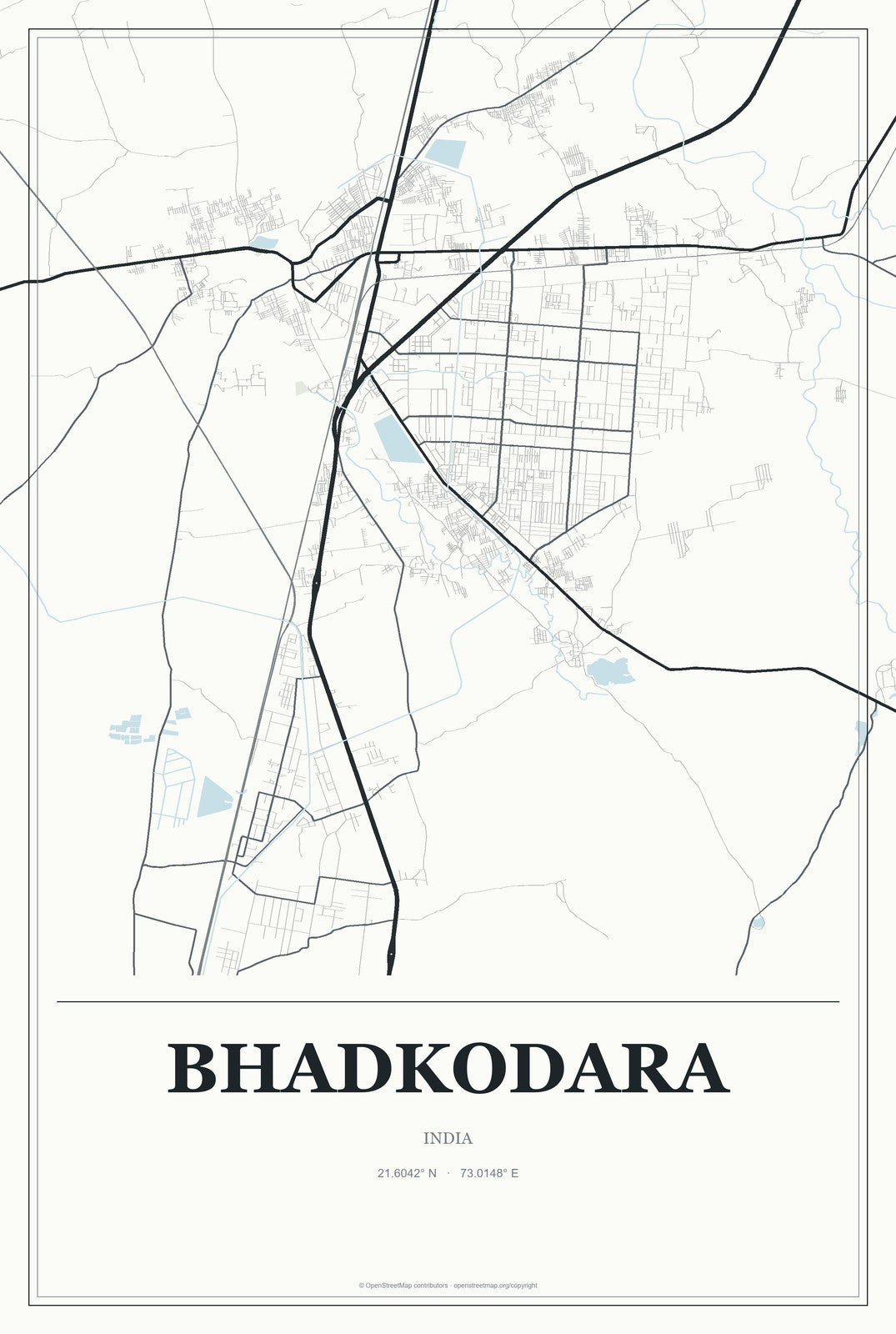Bhadkodara, India City Map Aluminum Sign in Gallery Air style