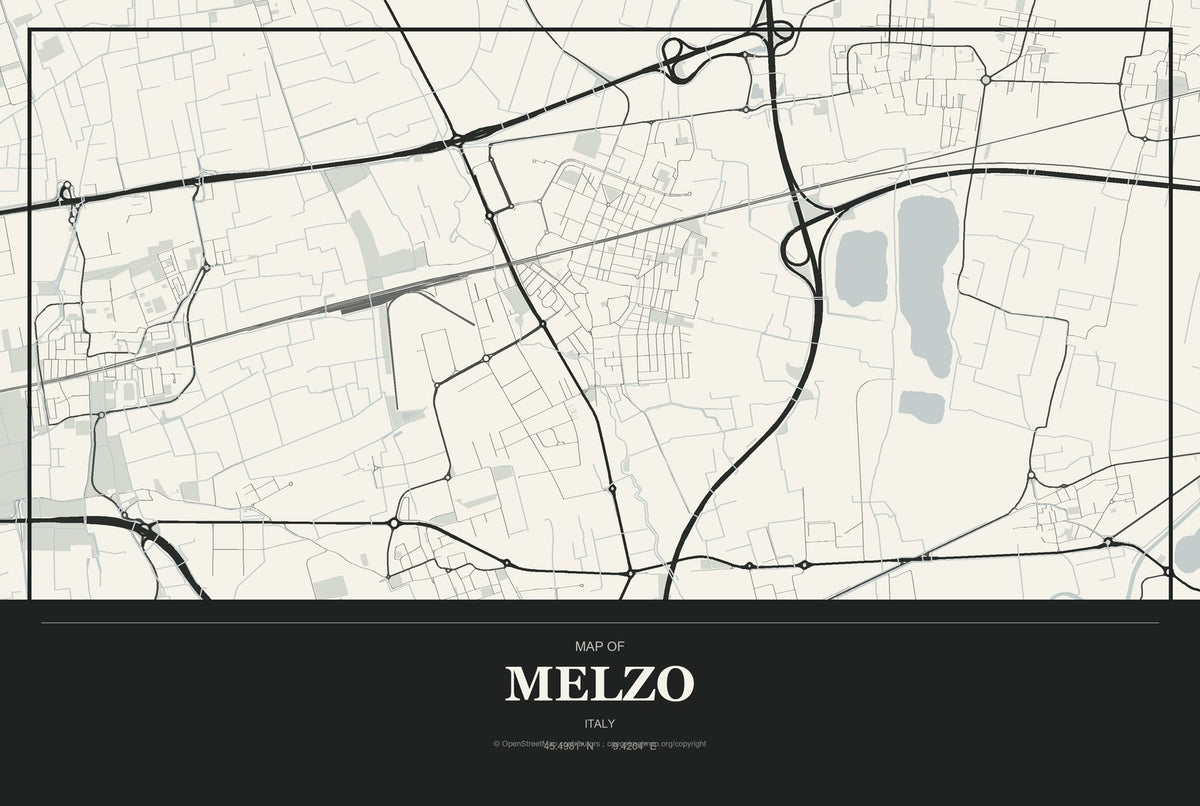 Melzo, Italy City Map Aluminum Sign in Museum Plaque style