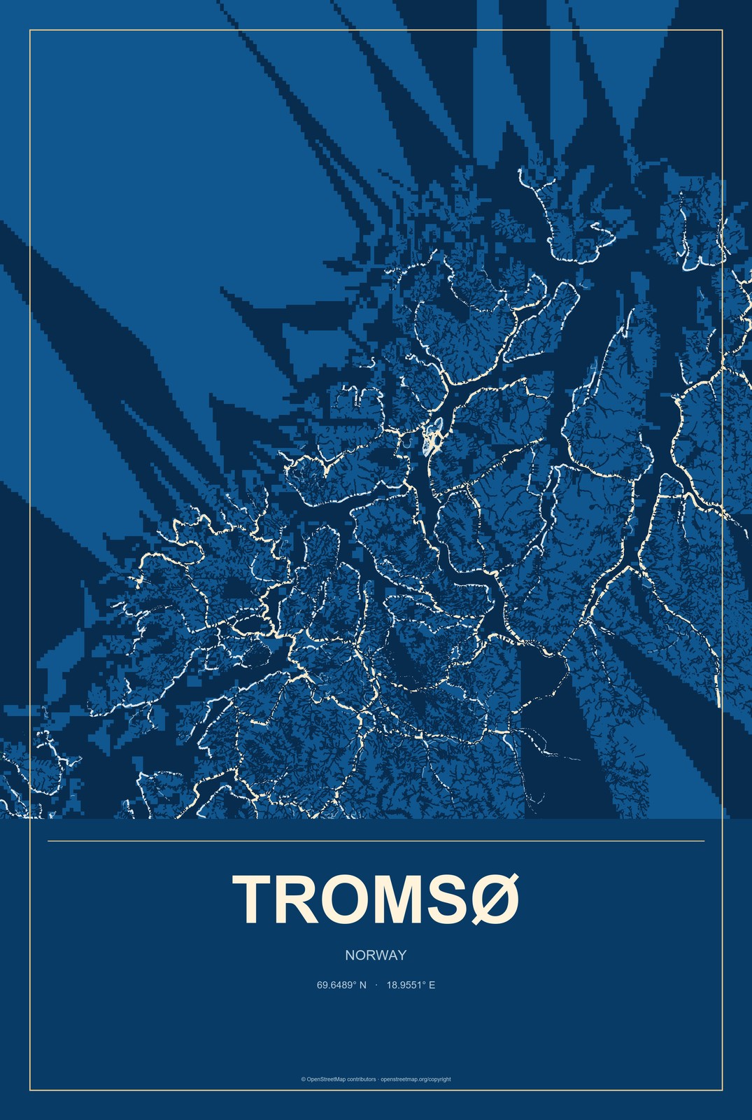 Tromsø, Norway City Map Aluminum Sign in Harbor Cobalt style