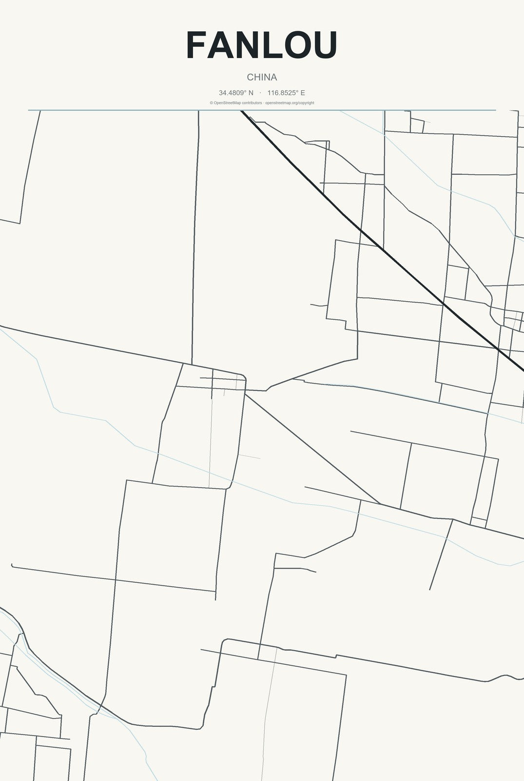 Fanlou, China City Map Aluminum Sign in Headline Atlas style