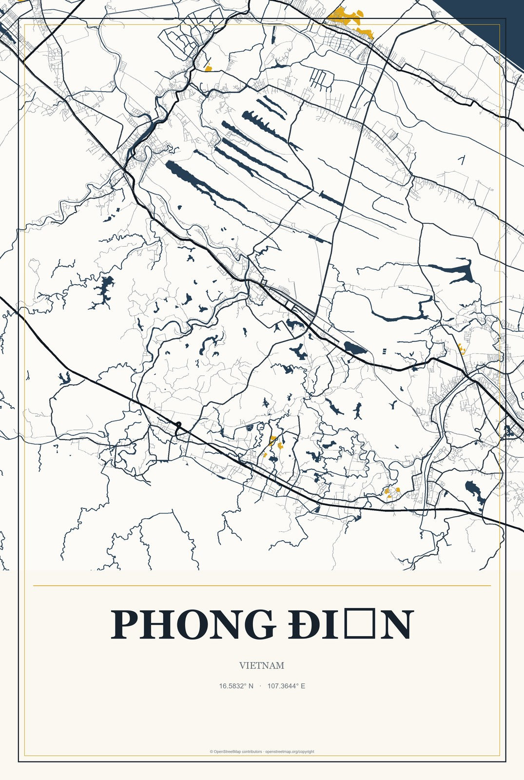 Phong Điền, Can Tho City, Vietnam City Map Aluminum Sign in Citrine Modern style