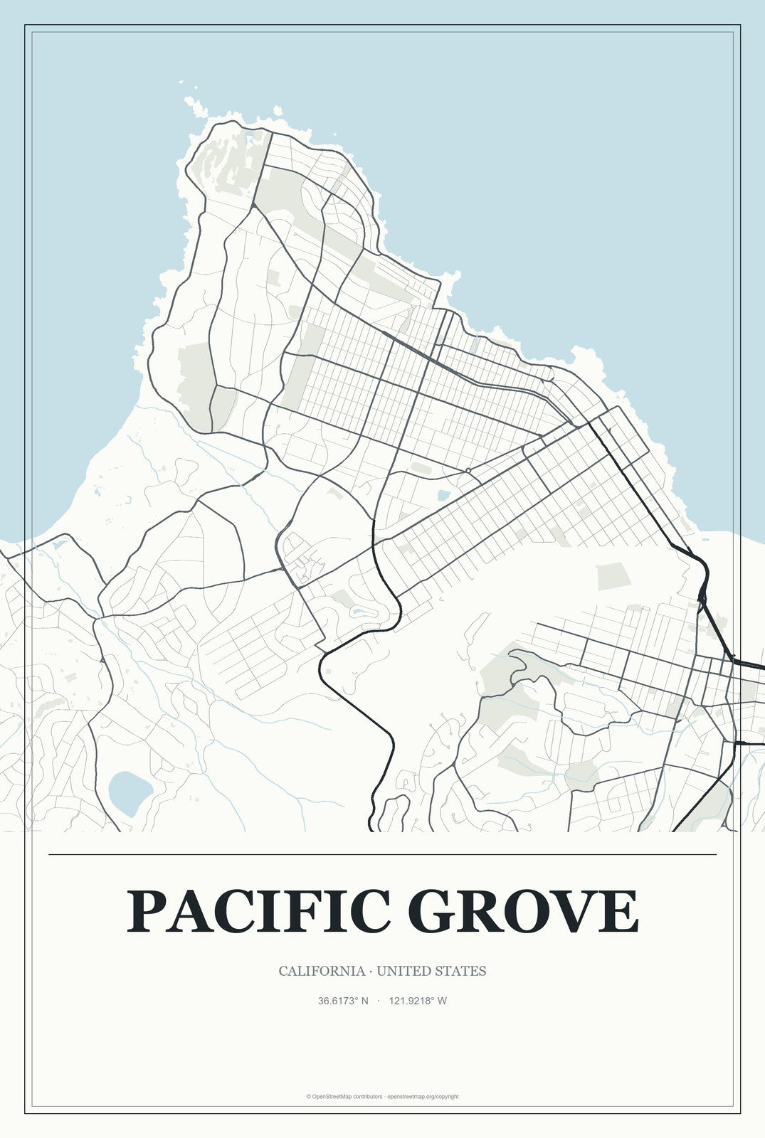 Pacific Grove, California City Map Aluminum Sign in Gallery Air style