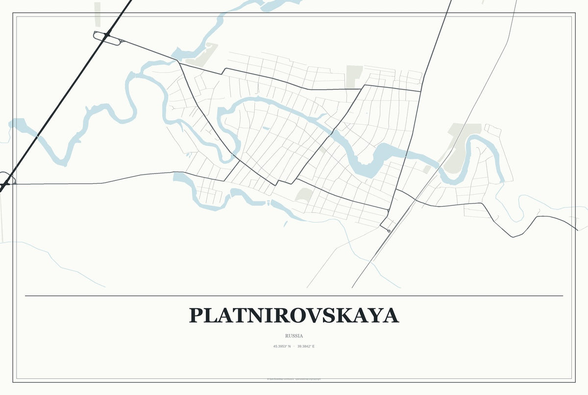 Platnirovskaya, Russia City Map Aluminum Sign in Gallery Air style
