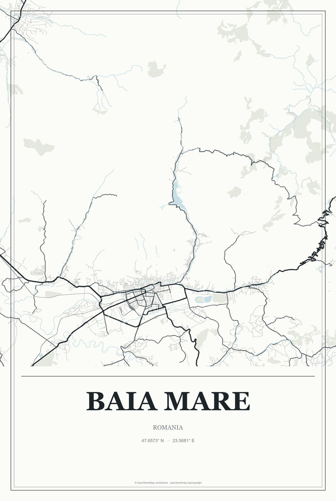 Baia Mare, Romania City Map Aluminum Sign in Gallery Air style