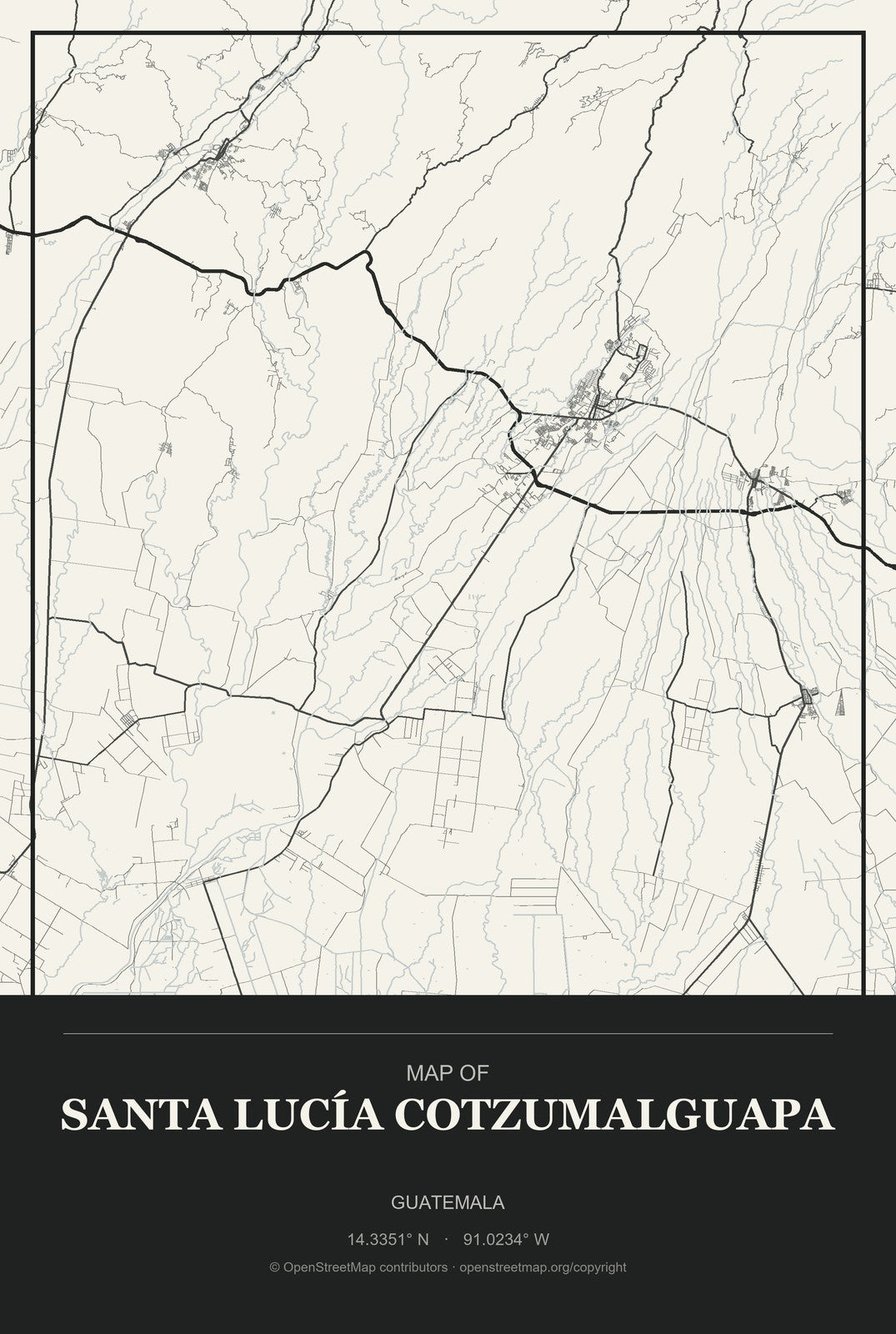 Santa Lucía Cotzumalguapa, Guatemala City Map Aluminum Sign in Museum Plaque style