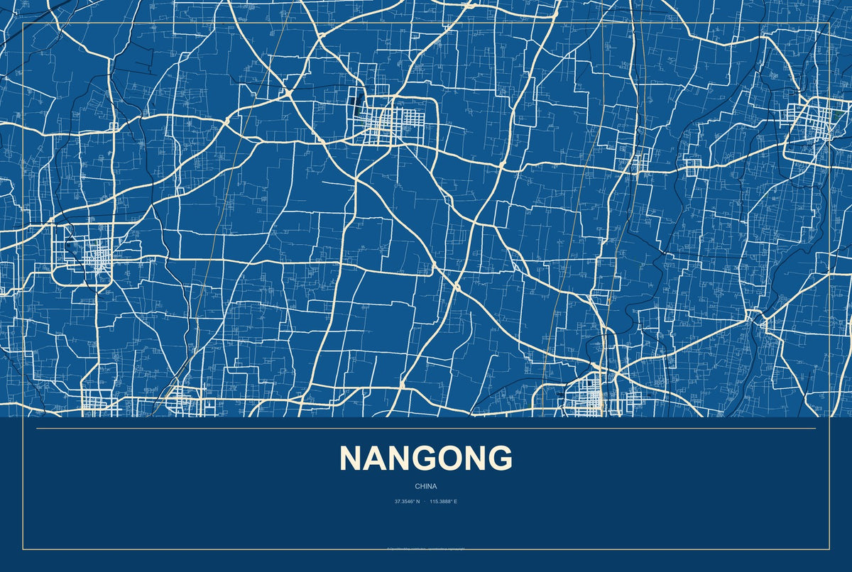Nangong, China City Map Aluminum Sign in Harbor Cobalt style
