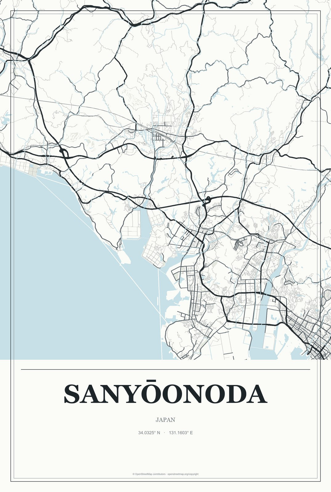 Sanyōonoda, Japan City Map Aluminum Sign in Gallery Air style