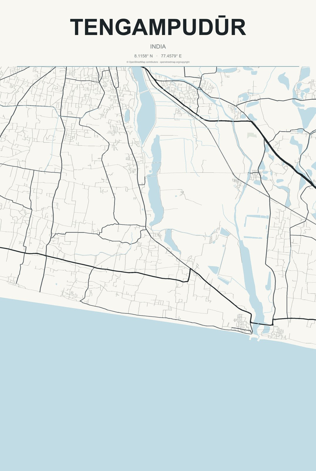 Tengampudūr, India City Map Aluminum Sign in Headline Atlas style