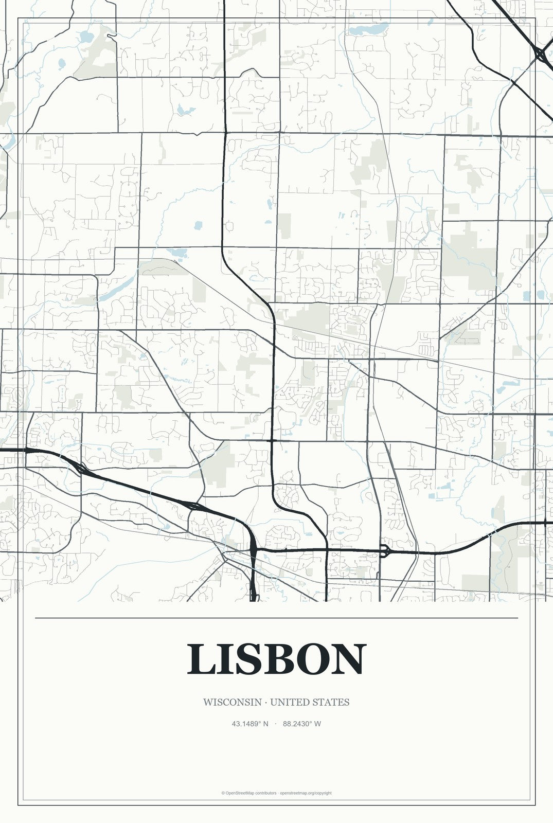 Lisbon, Wisconsin City Map Aluminum Sign in Gallery Air style
