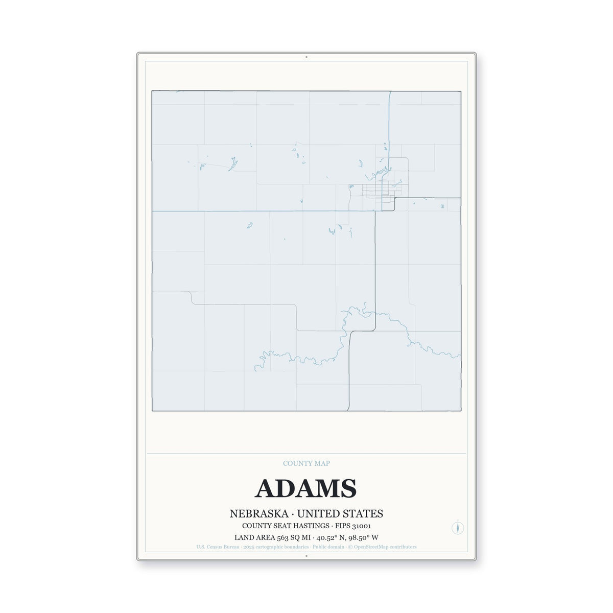Adams County, Nebraska Map Aluminum Sign in Gallery Air style