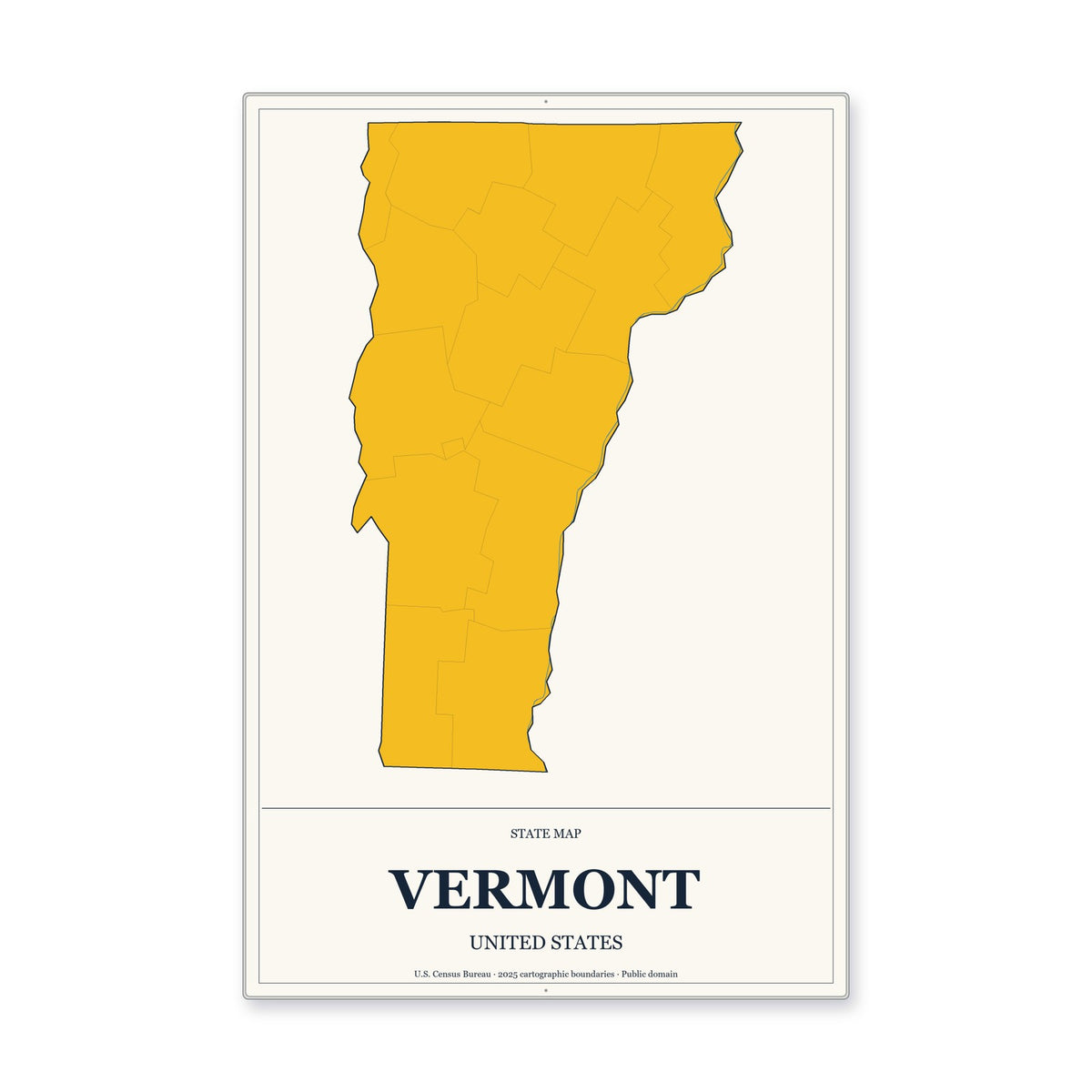 Vermont state map aluminum sign in Citrine Modern style