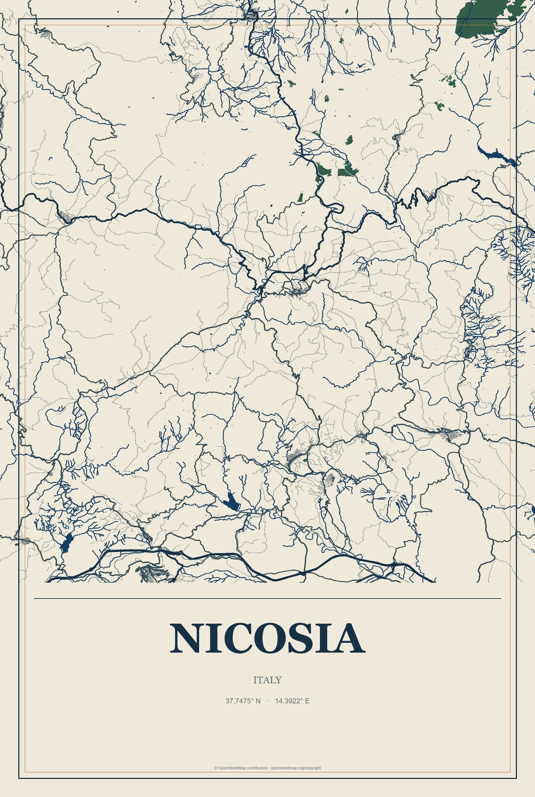 Nicosia, Italy City Map Aluminum Sign in Coastal Cutout style