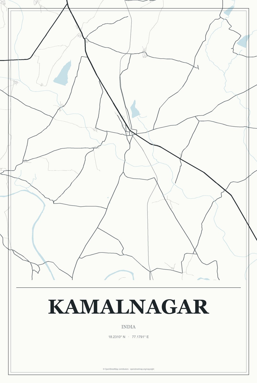 Kamalnagar, India City Map Aluminum Sign in Gallery Air style