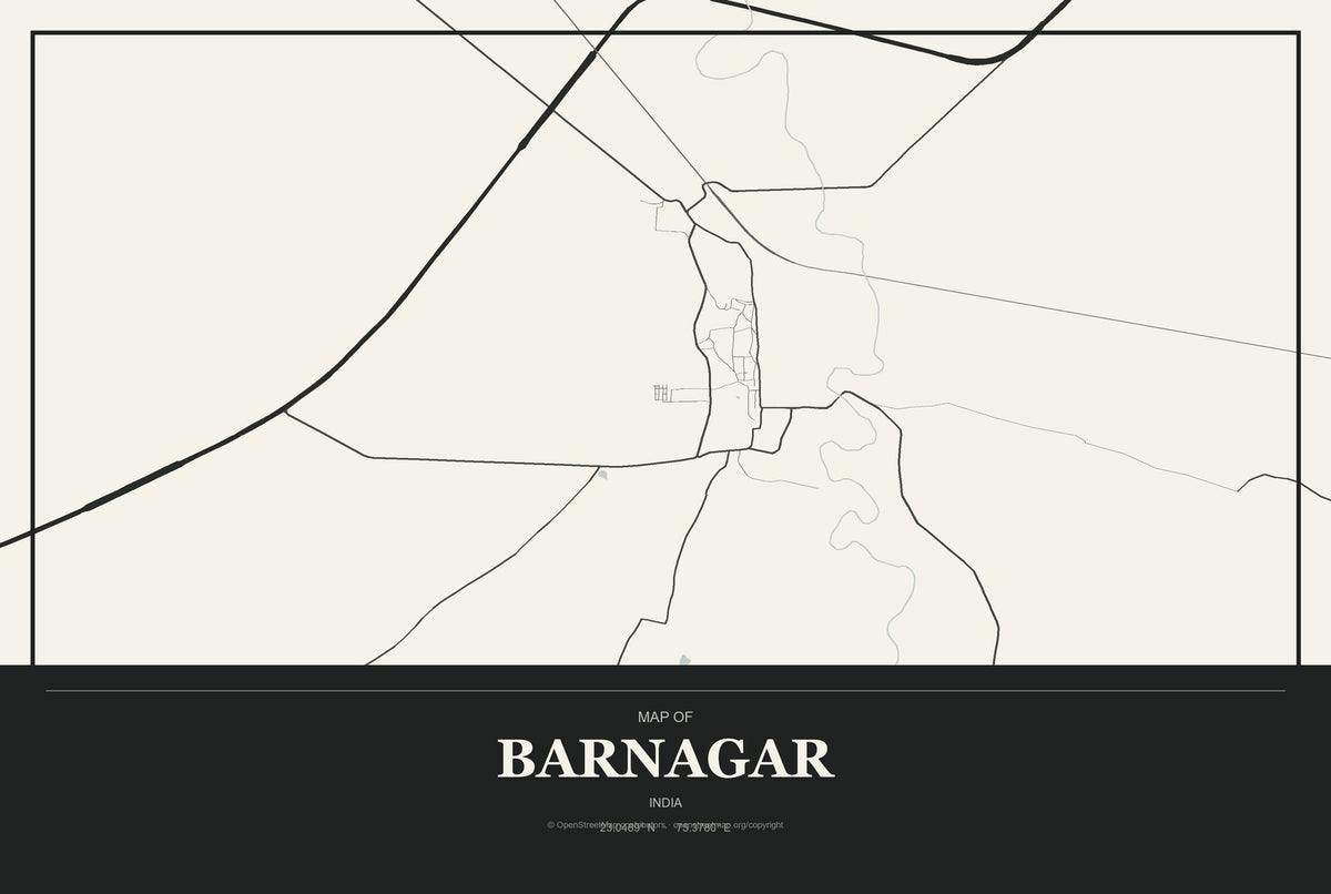 Barnagar, India City Map Aluminum Sign in Museum Plaque style