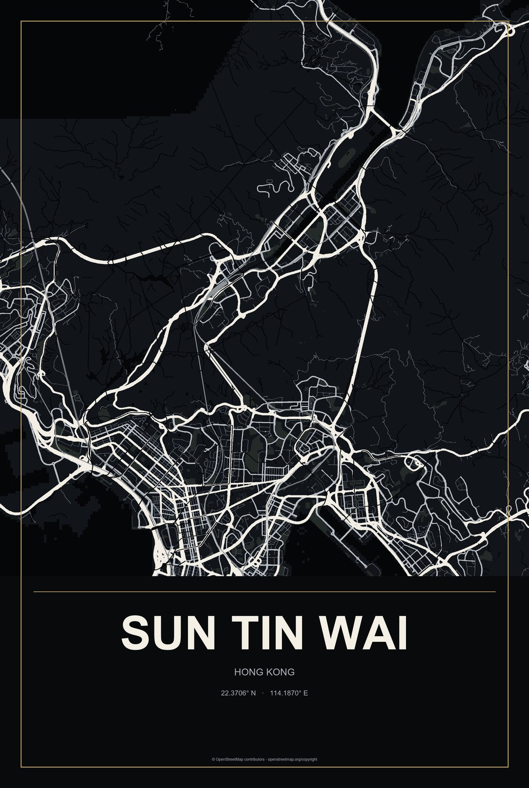 Sun Tin Wai, Hong Kong City Map Aluminum Sign in Metropolitan Noir style