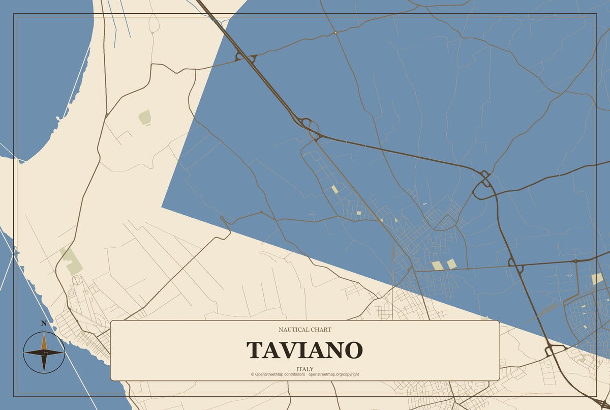 Taviano, Italy City Map Aluminum Sign in Heritage Nautical style