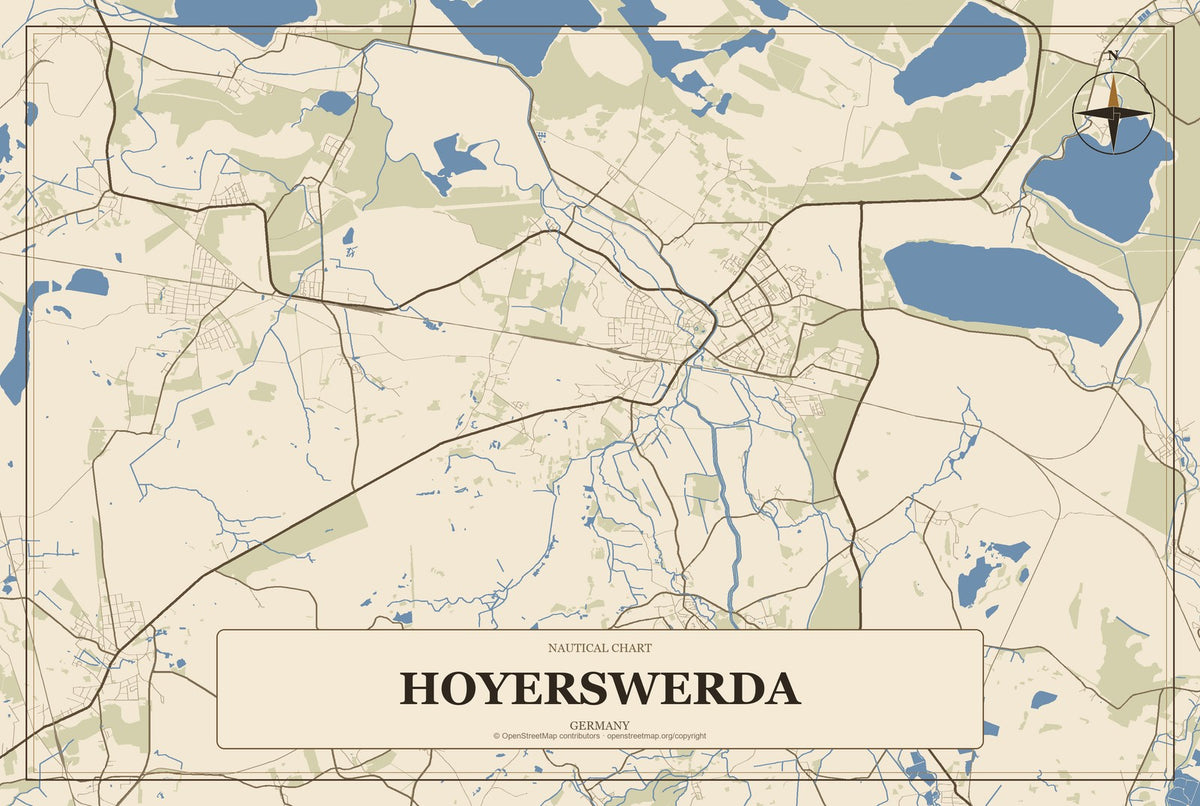 Hoyerswerda, Germany City Map Aluminum Sign in Heritage Nautical style