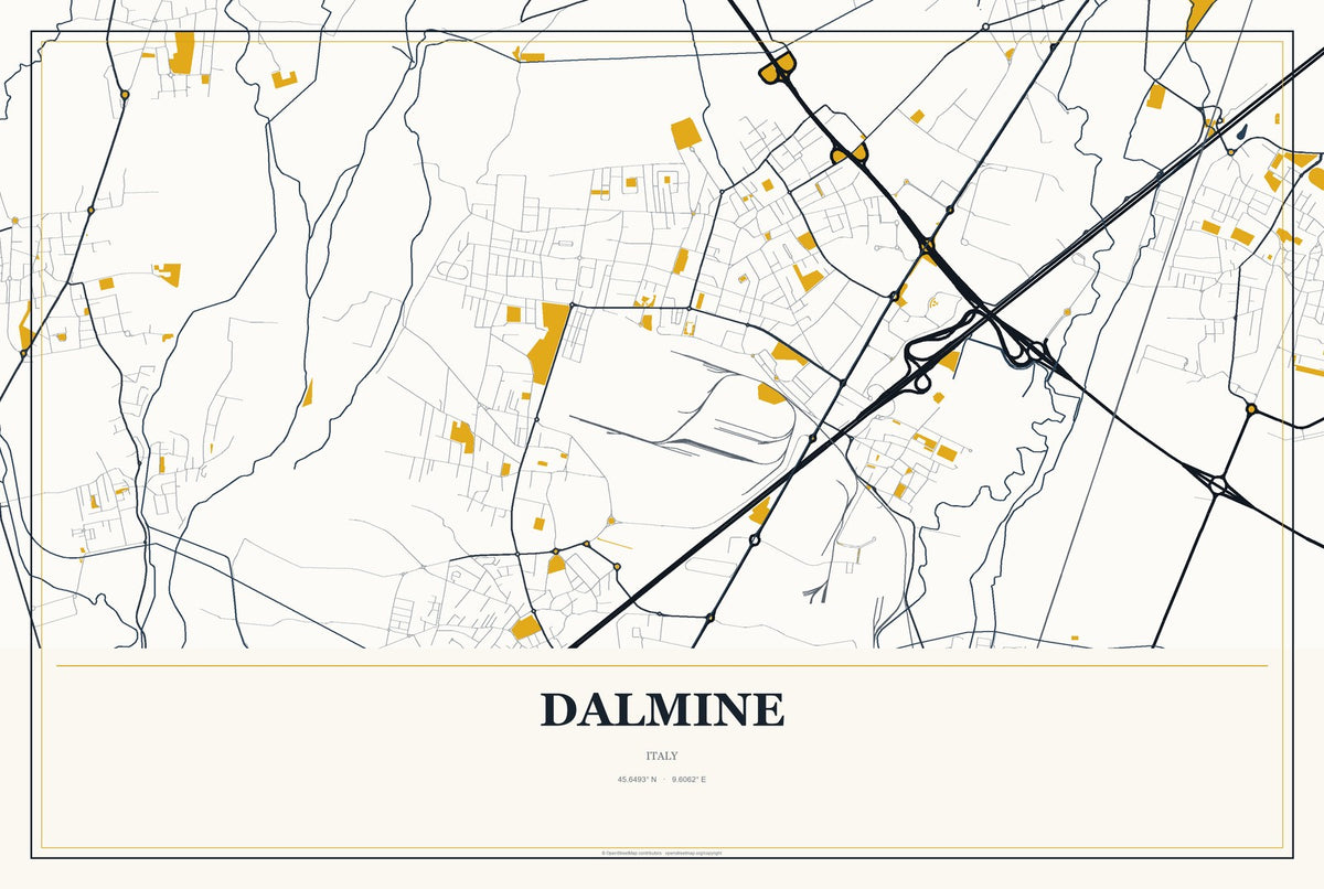 Dalmine, Italy City Map Aluminum Sign in Citrine Modern style