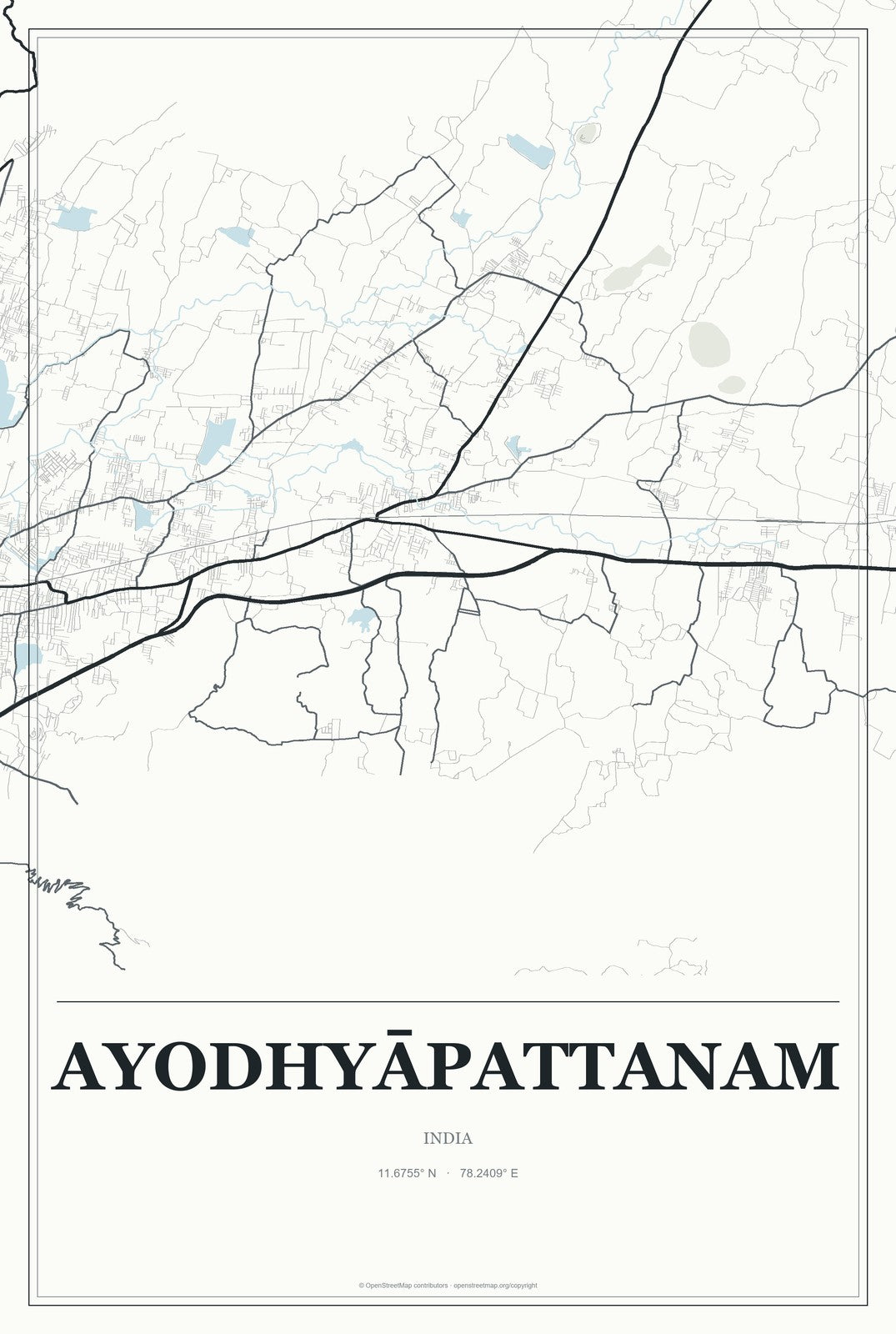 Ayodhyāpattanam, India City Map Aluminum Sign in Gallery Air style