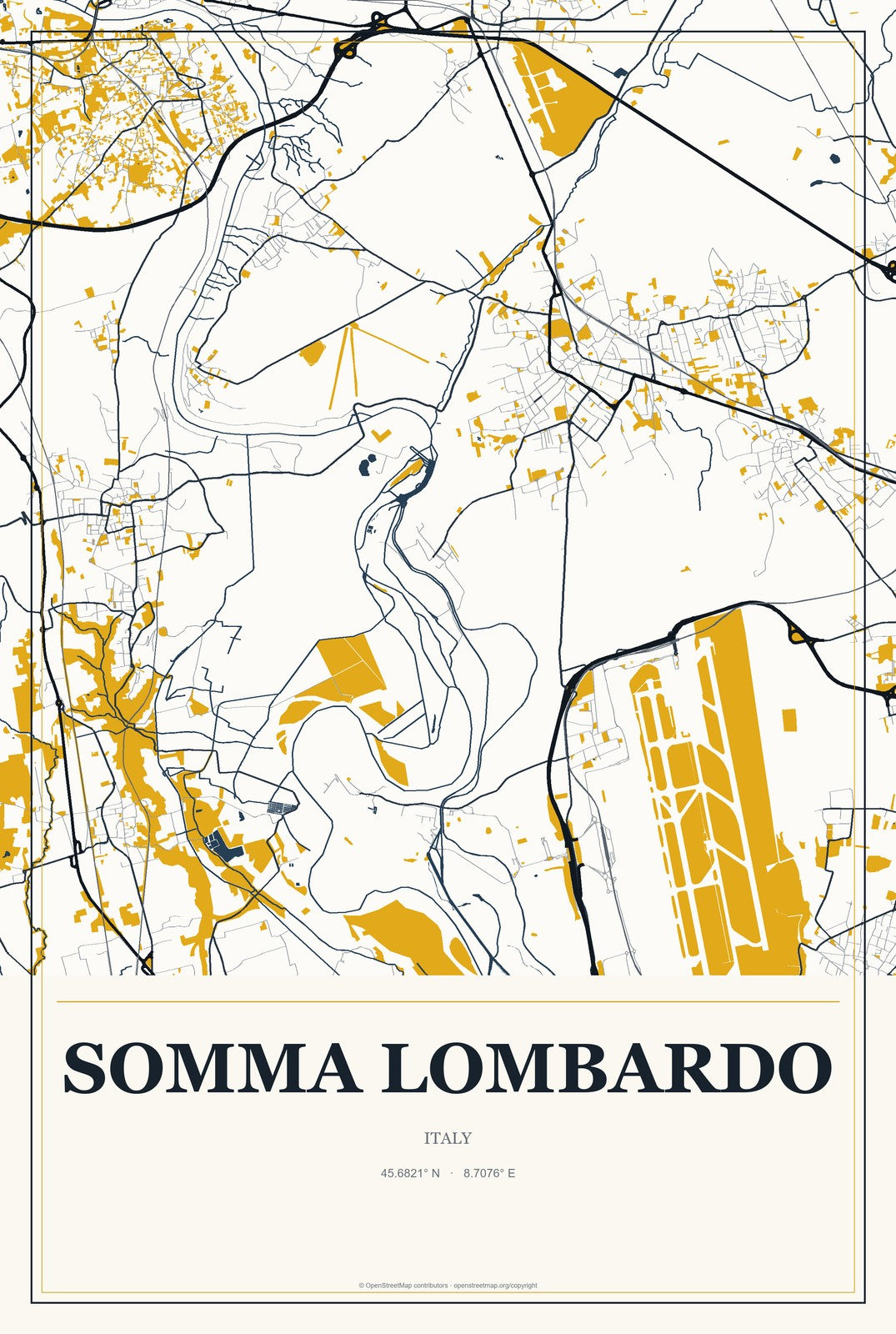 Somma Lombardo, Italy City Map Aluminum Sign in Citrine Modern style
