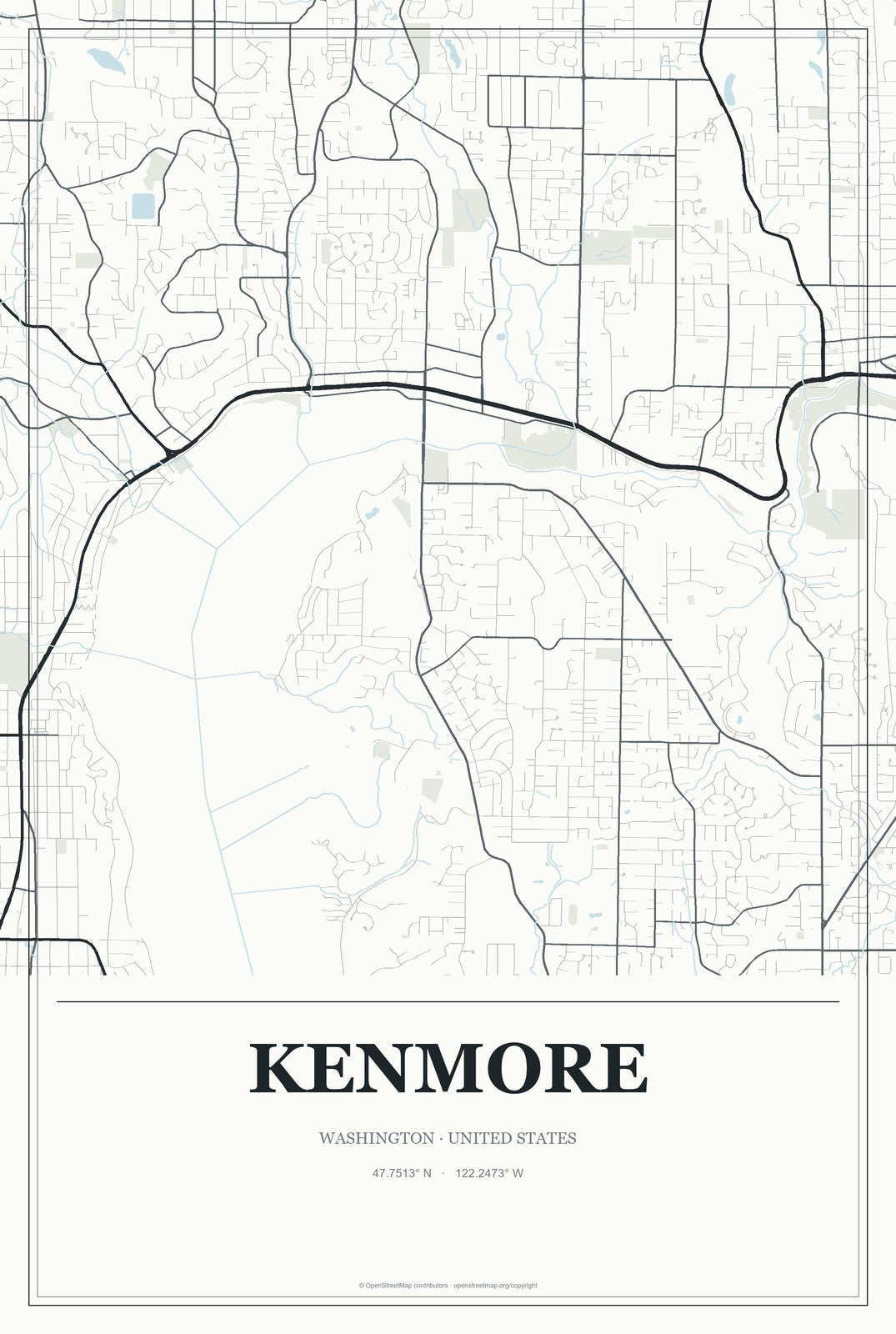 Kenmore, Washington City Map Aluminum Sign in Gallery Air style