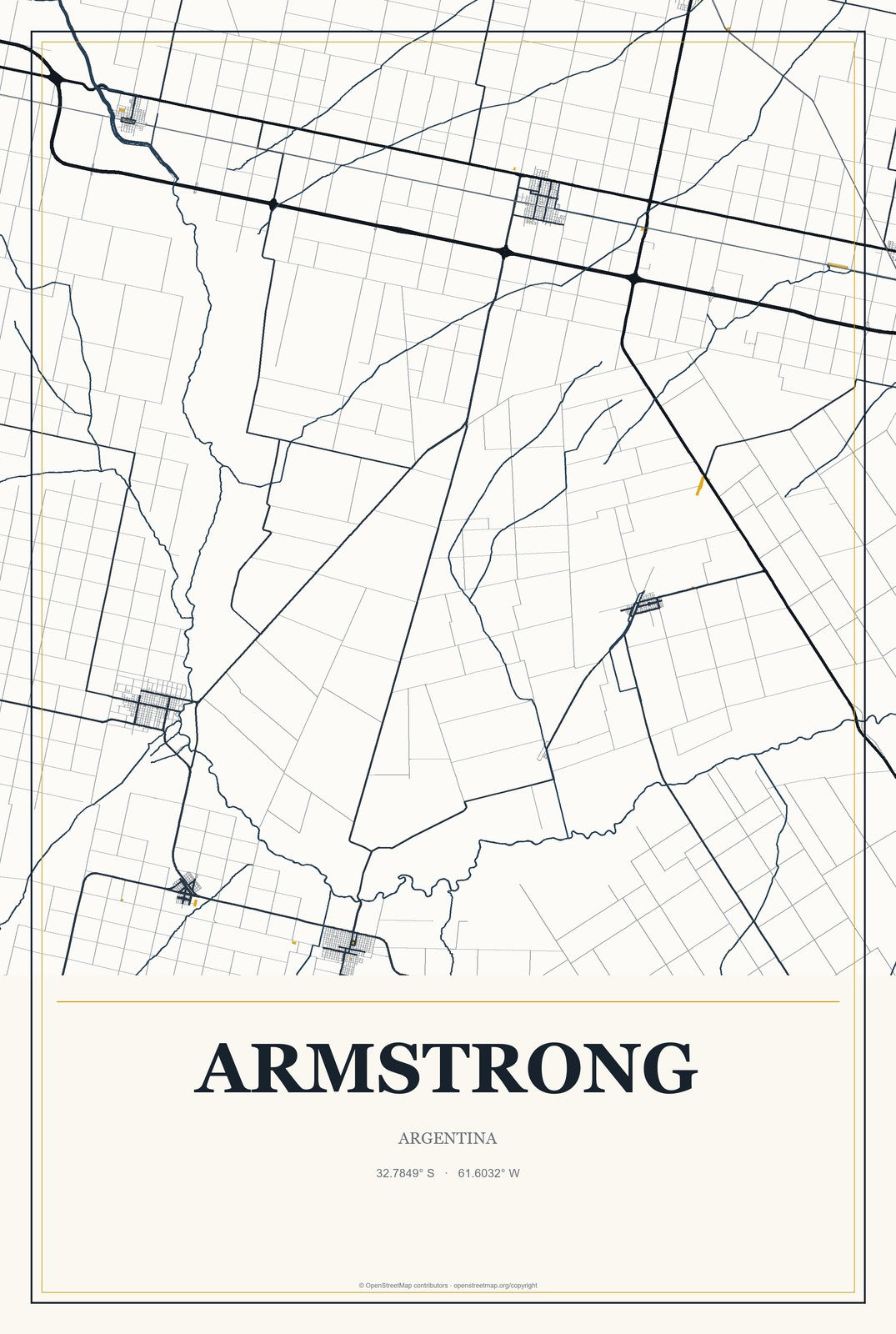 Armstrong, Argentina City Map Aluminum Sign in Citrine Modern style
