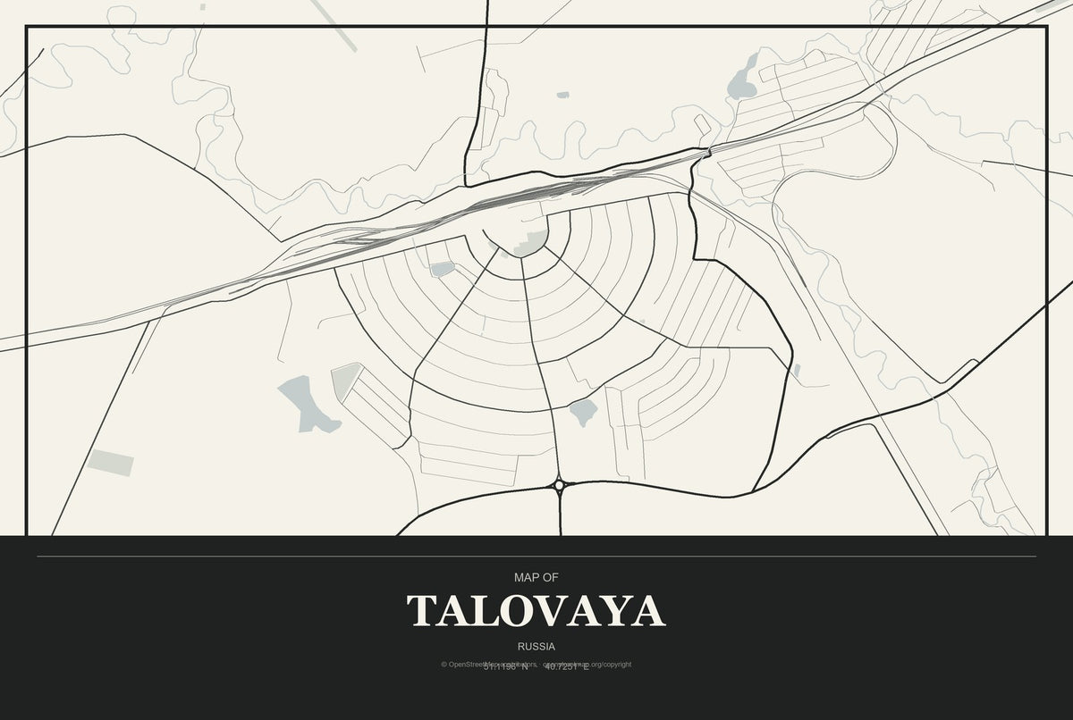 Talovaya, Russia City Map Aluminum Sign in Museum Plaque style