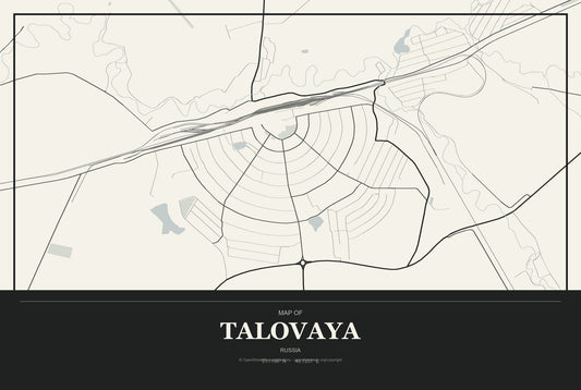 Talovaya, Russia City Map Aluminum Sign in Museum Plaque style