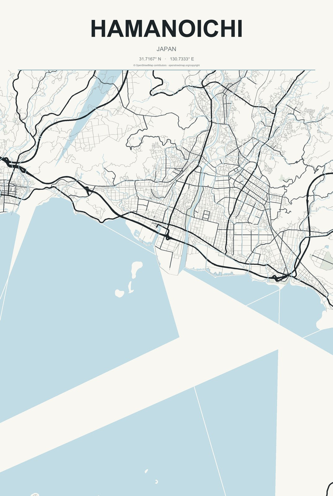 Hamanoichi, Japan City Map Aluminum Sign in Headline Atlas style