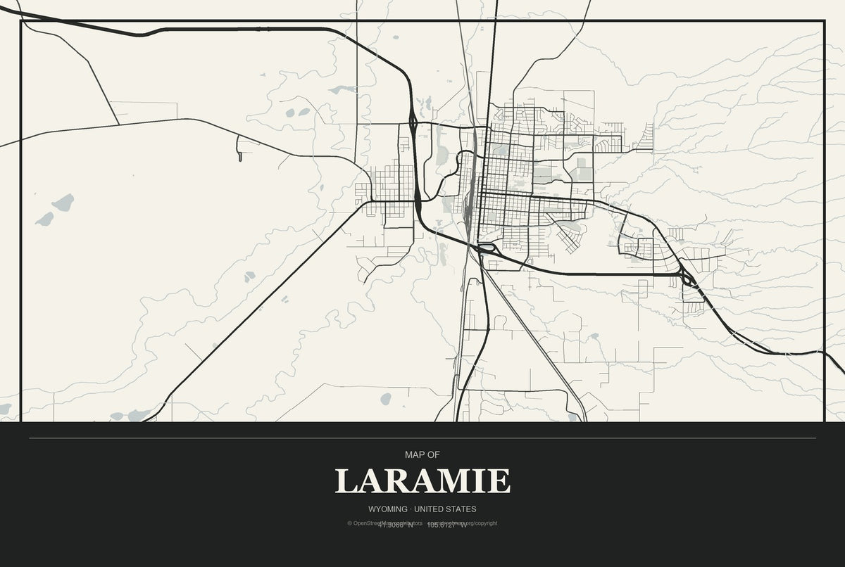 Laramie, Wyoming City Map Aluminum Sign in Museum Plaque style