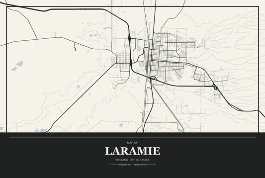 Laramie, Wyoming City Map Aluminum Sign in Museum Plaque style
