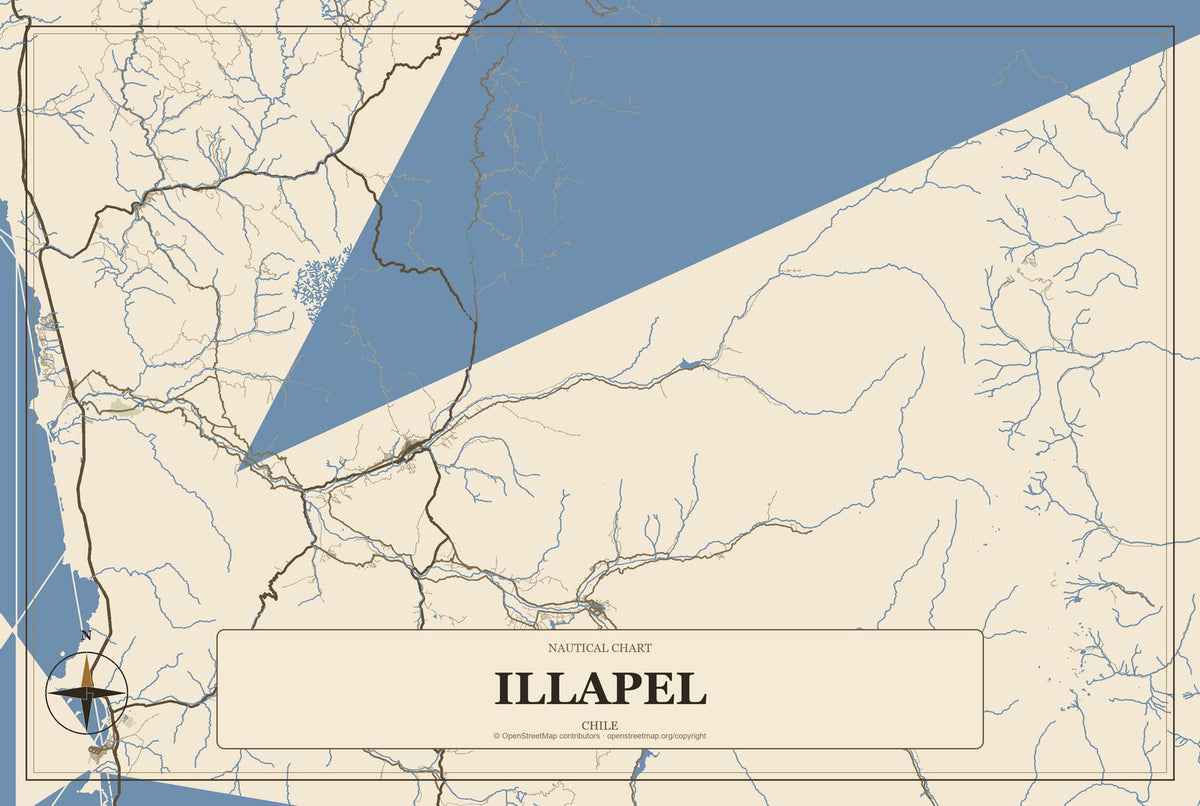 Illapel, Chile City Map Aluminum Sign in Heritage Nautical style