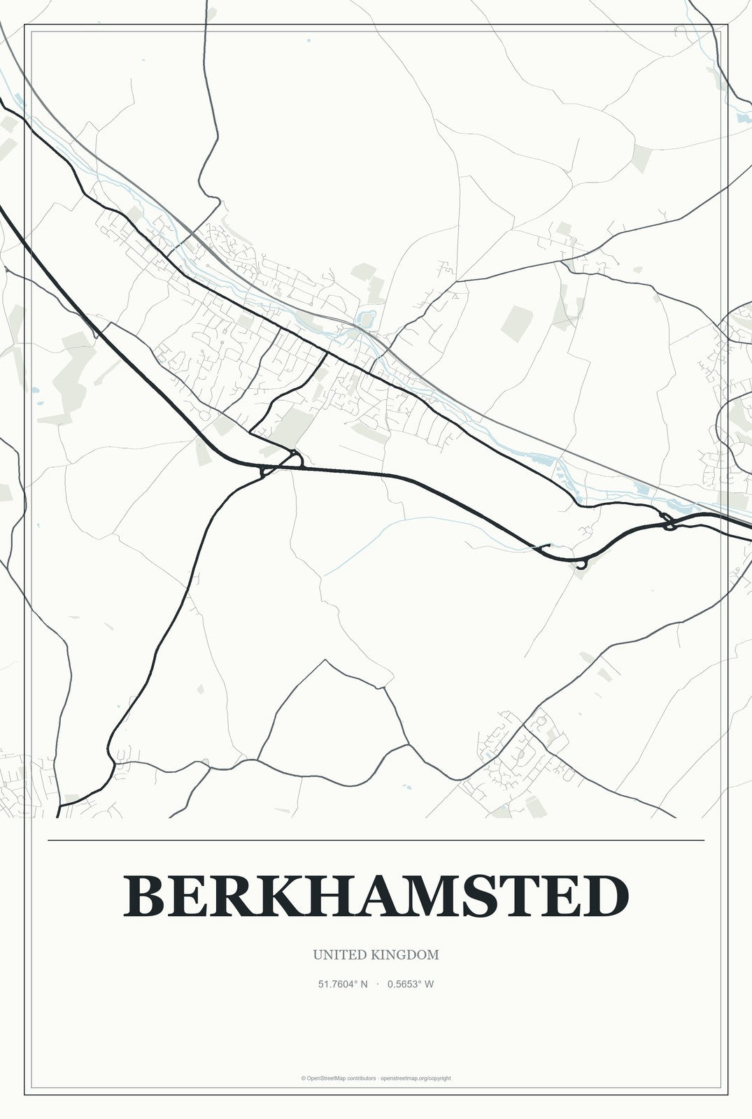 Berkhamsted, United Kingdom City Map Aluminum Sign in Gallery Air style