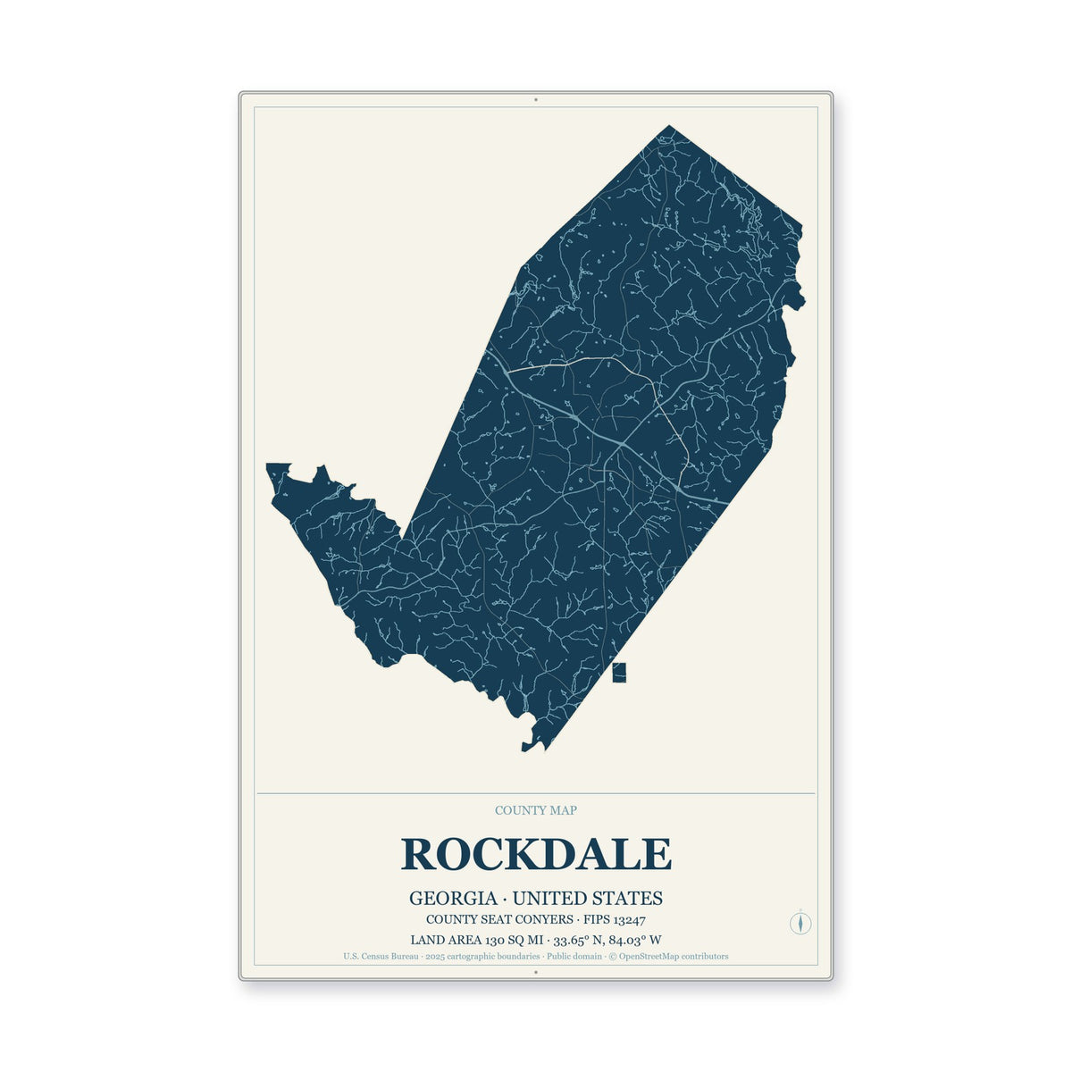 Rockdale County, Georgia Map Aluminum Sign in Coastal Cutout style