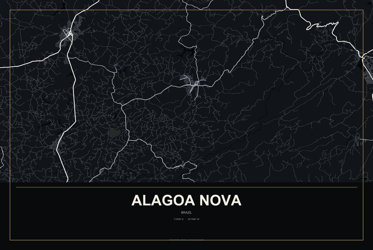 Alagoa Nova, Brazil City Map Aluminum Sign in Metropolitan Noir style
