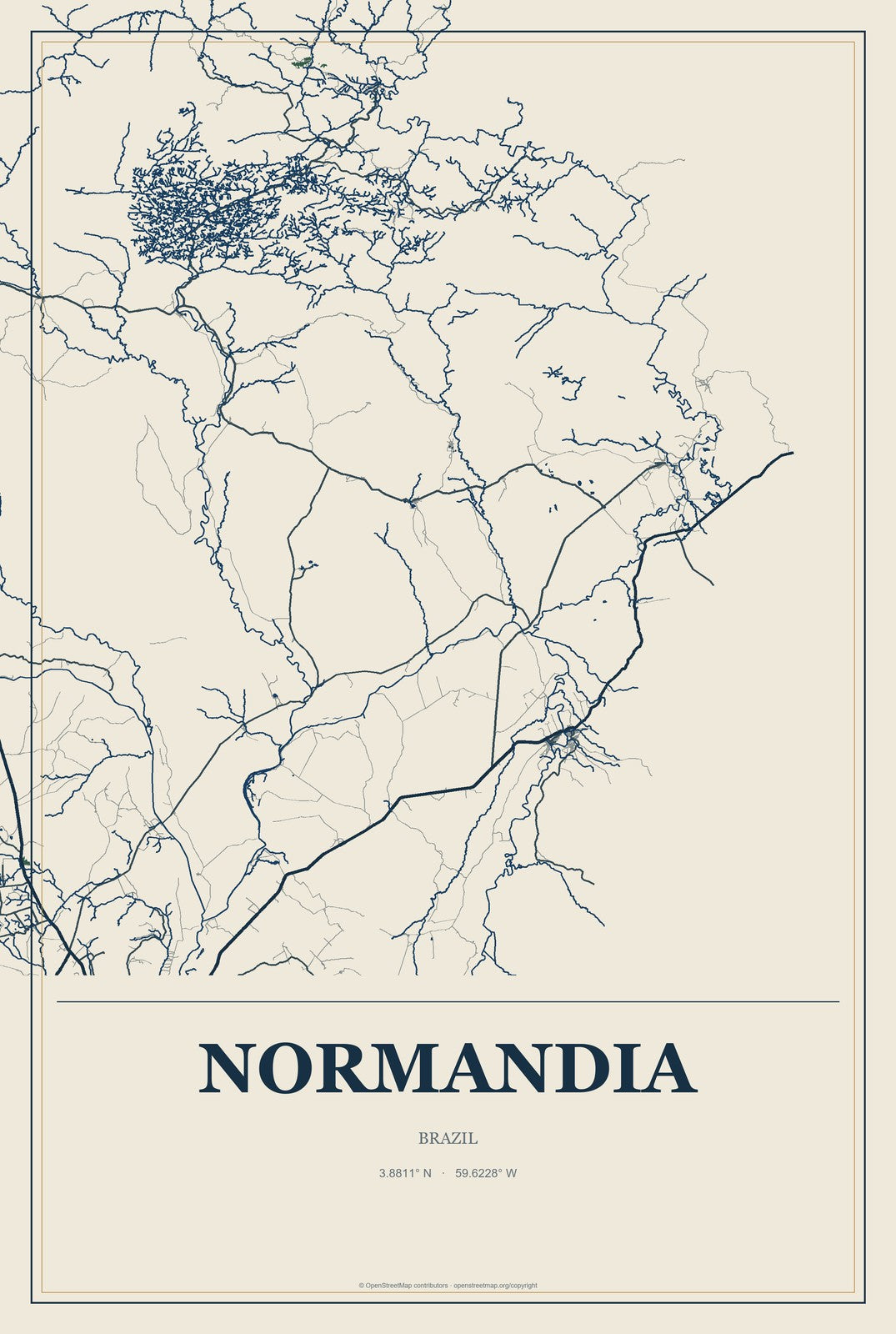 Normandia, Brazil City Map Aluminum Sign in Coastal Cutout style