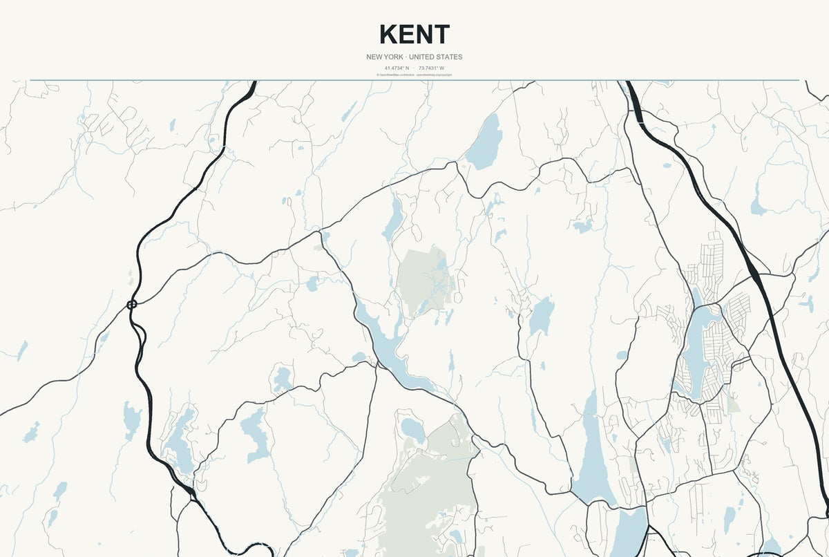 Kent, New York City Map Aluminum Sign in Headline Atlas style