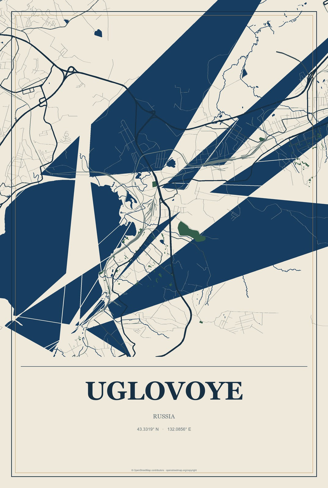 Uglovoye, Russia City Map Aluminum Sign in Coastal Cutout style