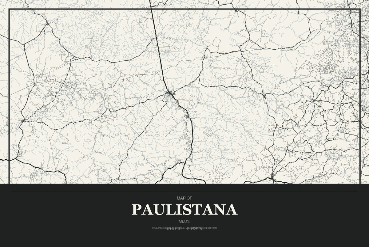 Paulistana, Brazil City Map Aluminum Sign in Museum Plaque style