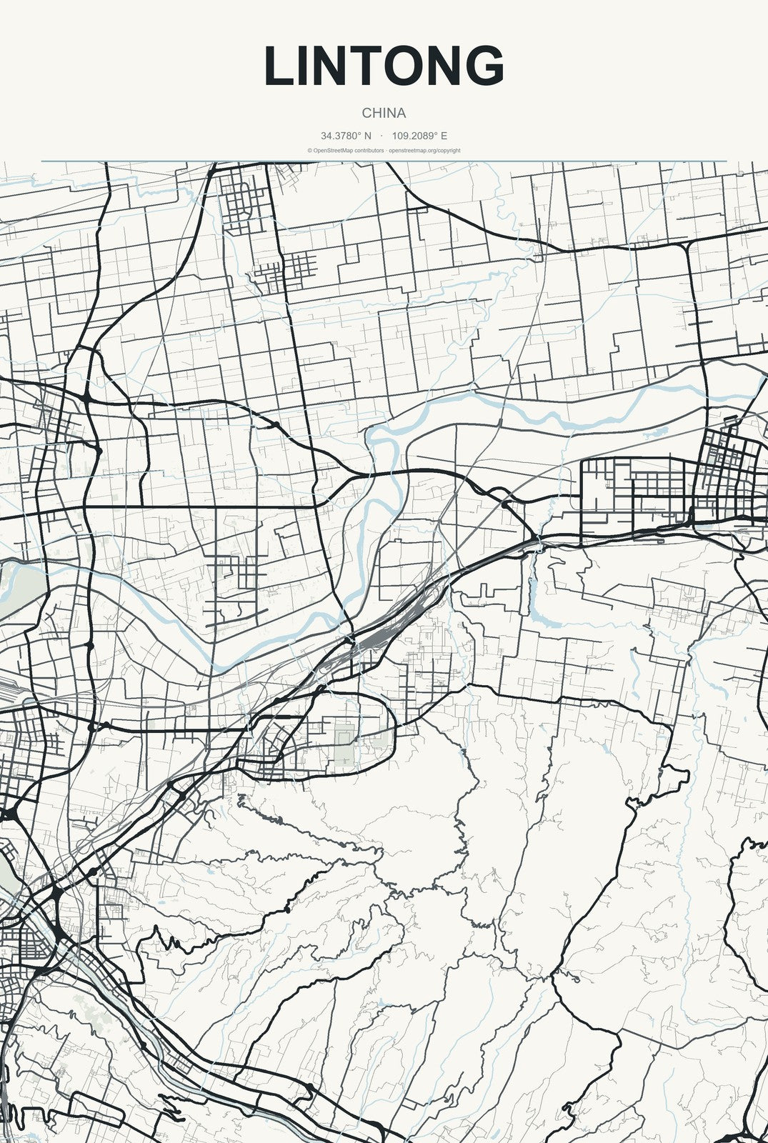 Lintong, China City Map Aluminum Sign in Headline Atlas style